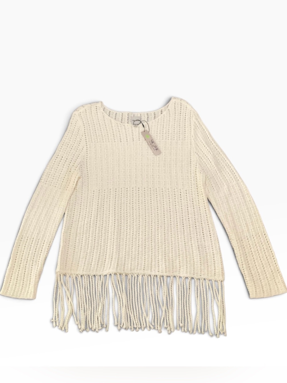 NIC+ZOE Classic Cream Fringe Western Knit Sweater Size Small NWT